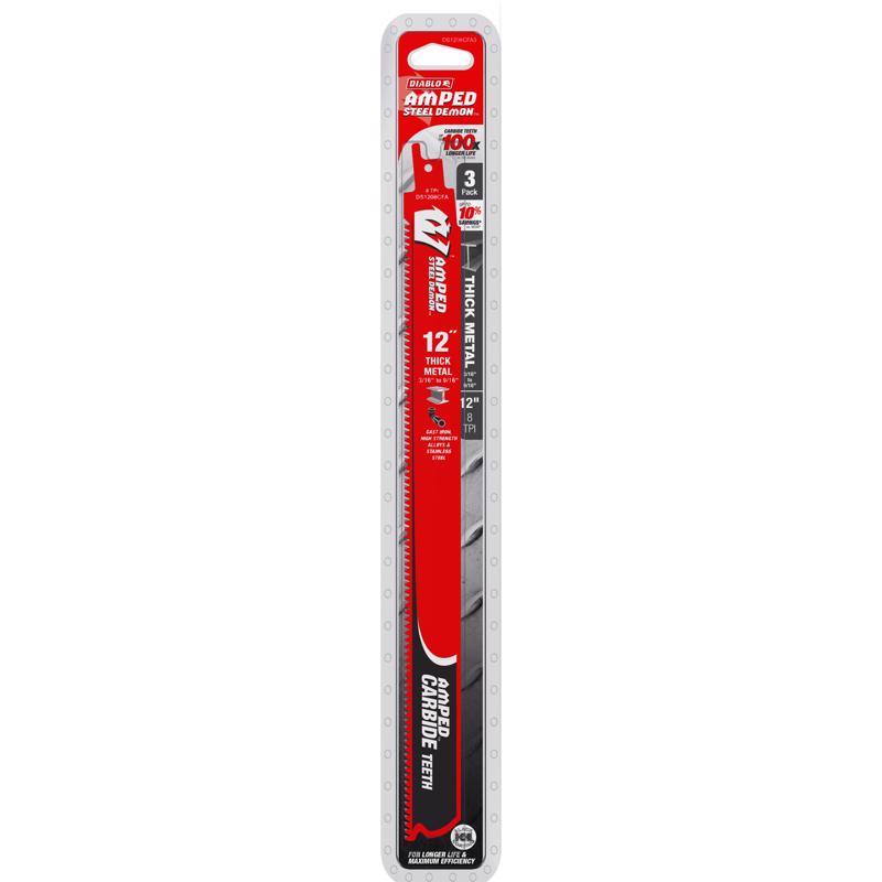 Diablo 12 in. Carbide Tipped Thick Metal Reciprocating Saw Blade 8 TPI 3 pk