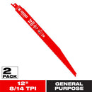 Diablo 12 in. Bi-Metal General Purpose Reciprocating Saw Blade 8/14 TPI 2 pk
