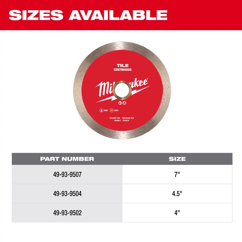 Milwaukee 4-1/2 in. D X 7/8-5/8 in. Continuous Tile Diamond Diamond Saw Blade 1 pk