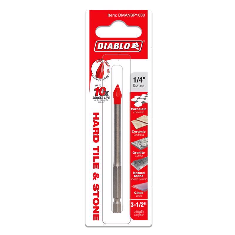 Diablo 1/4 in. X 3-1/2 in. L Carbide Tipped Tile and Stone Drill Bit Hex Shank 1 pk