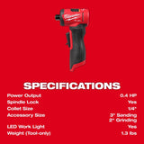 Milwaukee M12 Fuel Brushless Cordless 1/4 in. Die Grinder Tool Only