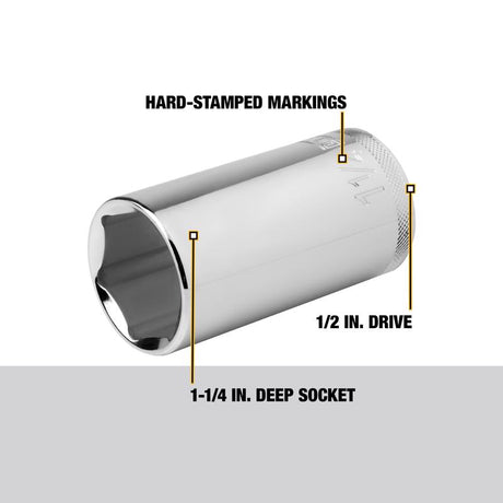 DeWalt 1-1/4 in. X 1/2 in. drive SAE 6 Point Deep Socket 1 pc
