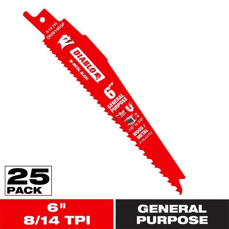 Diablo 6 in. Bi-Metal Wood Metal and Plastic Reciprocating Saw Blade 14/18 TPI 1 pk