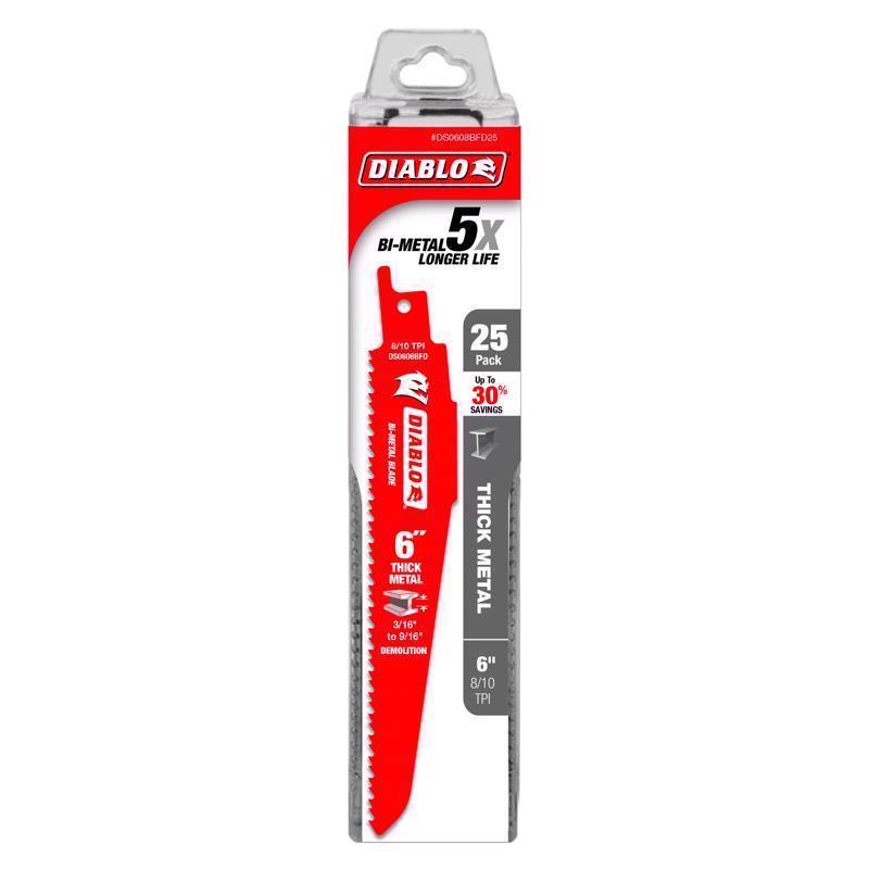 Diablo 6 in. Bi-Metal Thick Metal Reciprocating Saw Blade 8/10 TPI 25 pk