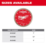 Milwaukee 7 in. D X 5/8 and 7/8 in. Steel/Diamond Matrix Diamond Saw Blade 1 pk