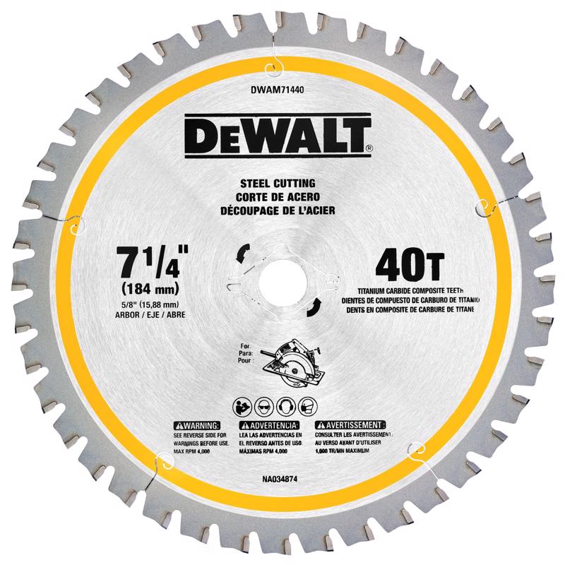 DeWalt 7-1/4 in. D X 5/8 in. Titanium/Carbide Circular Saw Blade 40 teeth 1 pk