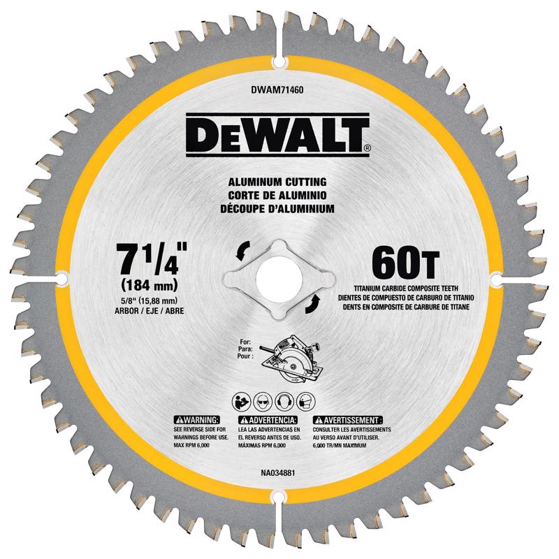 DeWalt 7-1/4 in. D X 5/8 in. Titanium/Carbide Circular Saw Blade 60 teeth 1 pk