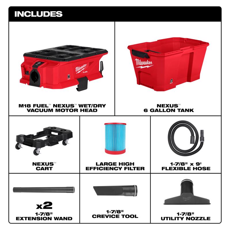 Milwaukee M18 6 gal Cordless Wet/Dry Vacuum Kit