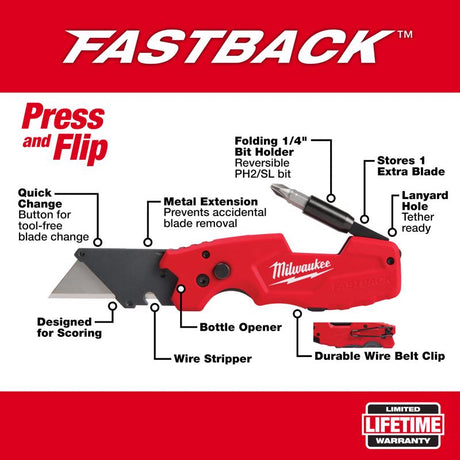 Milwaukee FastBack 2 PACK Folding 6-in-1 Utility Knife Set Red 2 pc