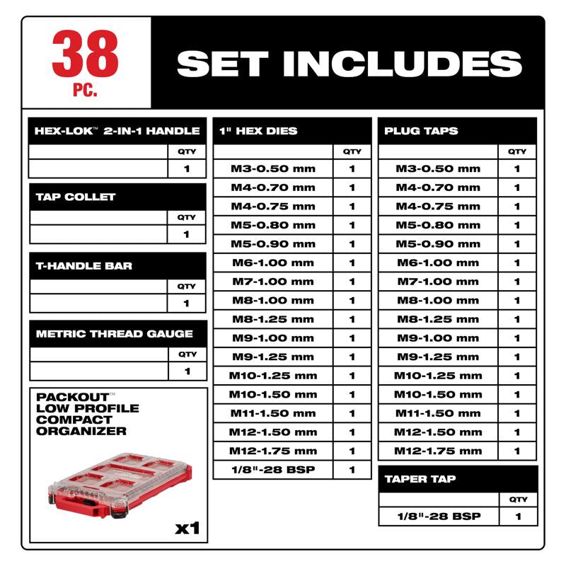 Milwaukee Packout Metric Tap and Die Set 38 pc