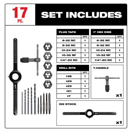 Milwaukee Hex Lok SAE Tap and Die Set 17 pc