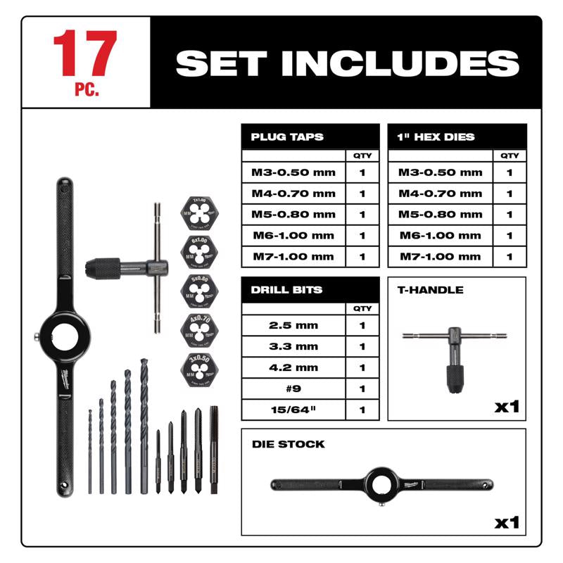 Milwaukee Hex Lok Metric Tap and Die Set 17 pc
