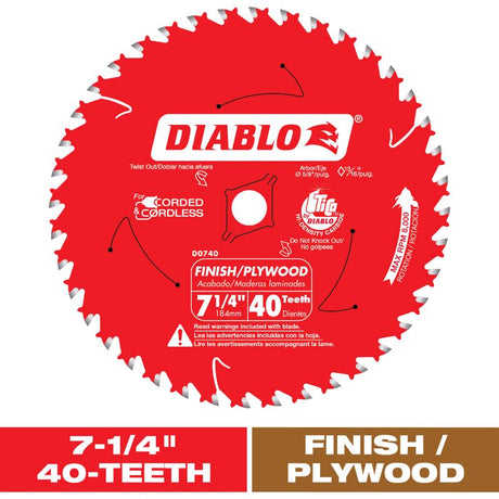 Diablo 7-1/4 in. D X 5/8 in. TiCo Hi-Density Carbide Finishing Saw Blade 40 teeth 1 pk