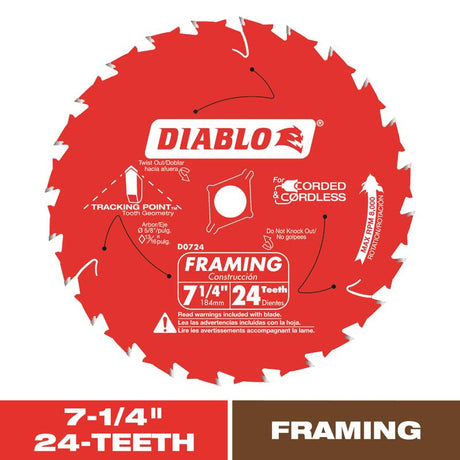 Diablo Tracking Point 7-1/4 in. D X 5/8 in. TiCo Hi-Density Carbide Framing Blade 24 teeth 1 pk
