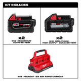 Milwaukee 18V Packout 6 Ah Lithium-Ion 6-Port Rapid Charge Battery and Charger 5 pc