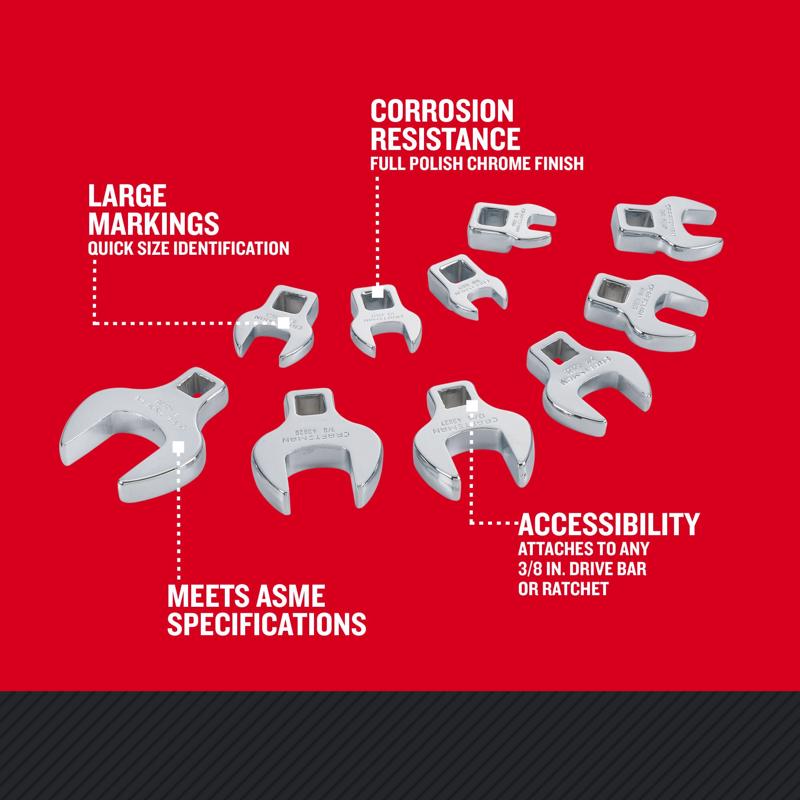 Craftsman Metric Open End Crowfoot Wrench Set 10 pc