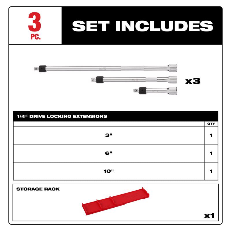 Milwaukee 1/4 in. drive Locking Socket Extension Set 3 pc