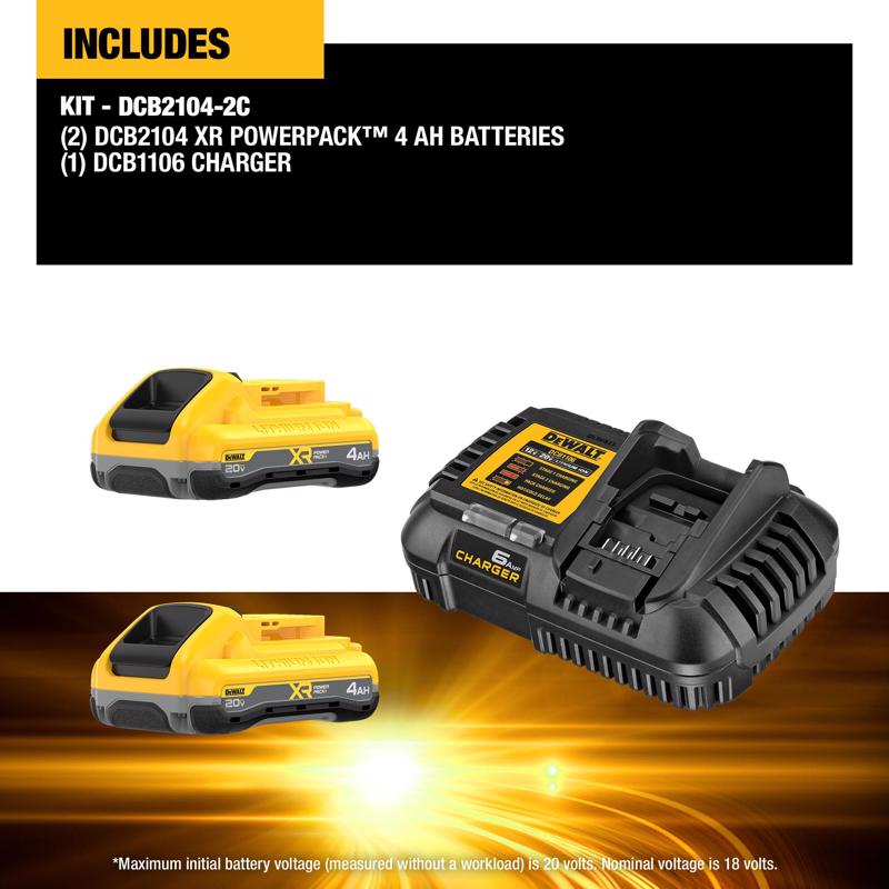 DeWalt 20V MAX XR DCB2104-2C 4 Ah Lithium-Ion Battery and Charger Starter Kit 3 pc