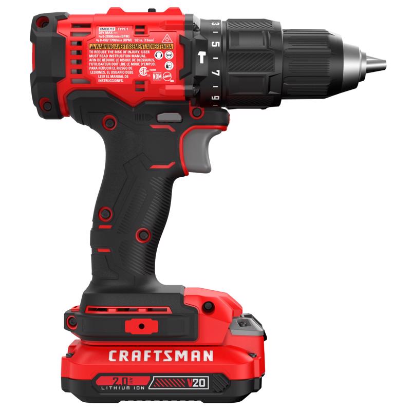 CRAFTSMAN V20 1/2 in. Brushed Cordless Hammer Drill Kit (Battery & Charger)