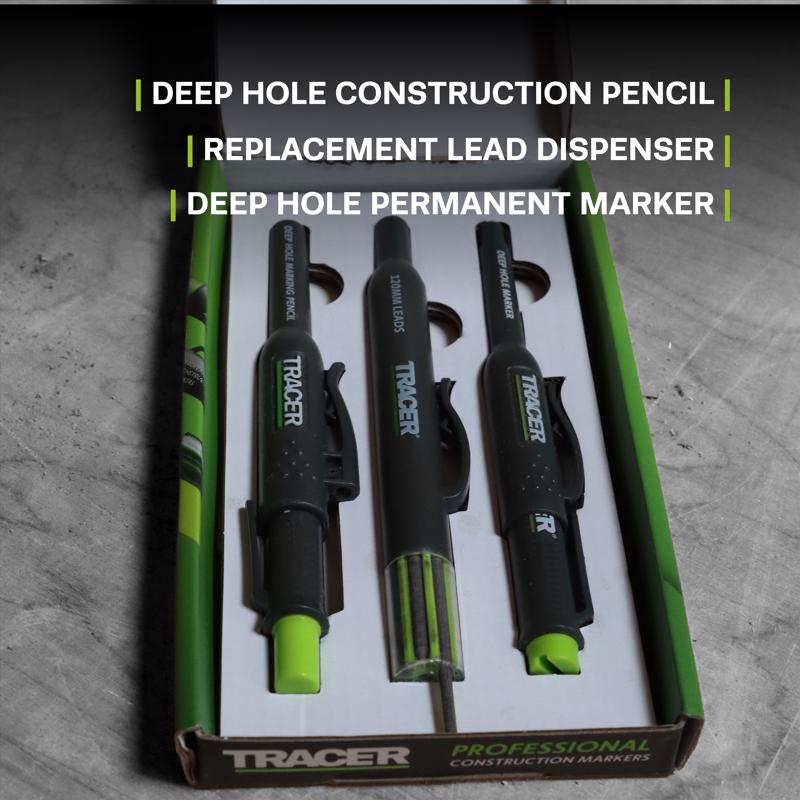 TRACER 6 in. L Deep Hole Deep Hole Marker Black 3 pc