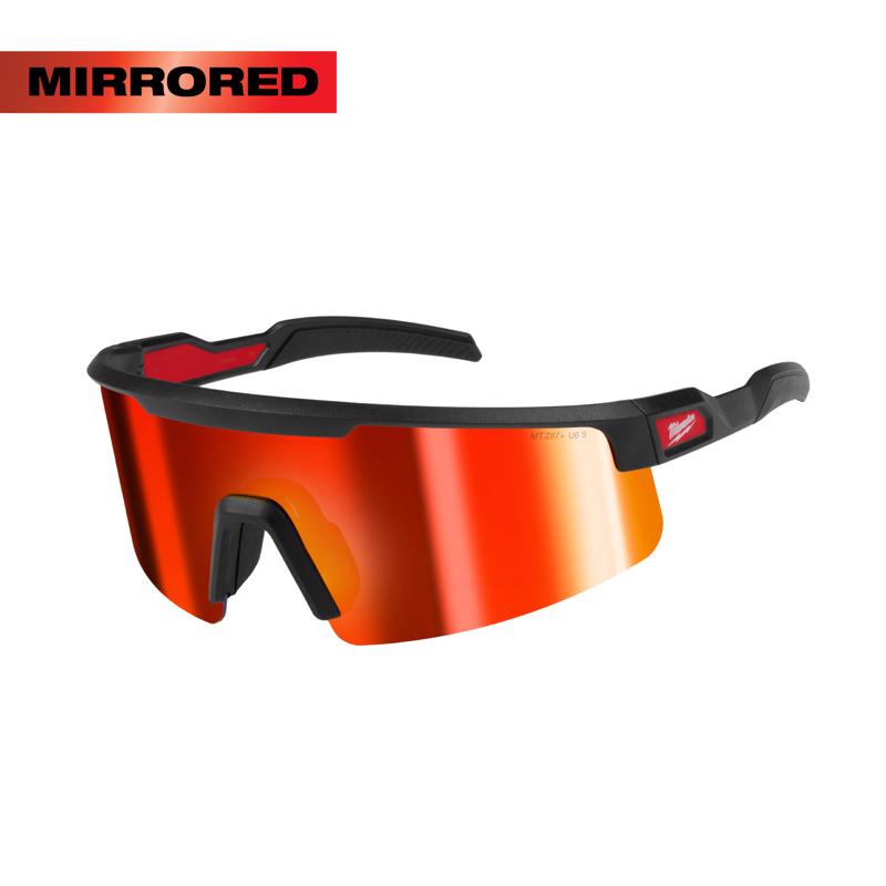 Milwaukee Wrap Around Safety Glasses Red Mirror Lens Black Frame 1 pair