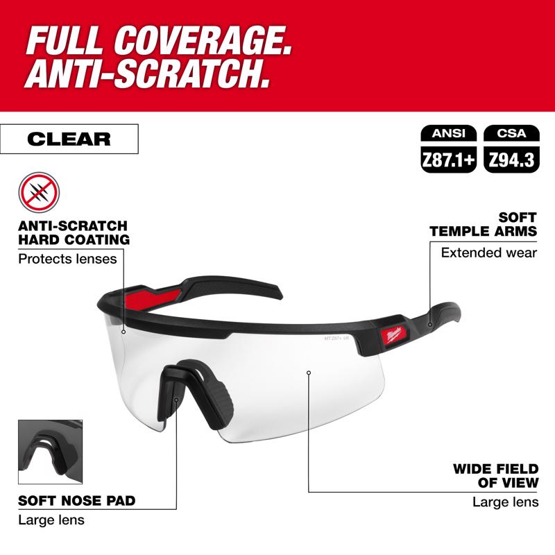 Milwaukee Wrap Around Safety Glasses Clear Lens Black Frame 1 pair