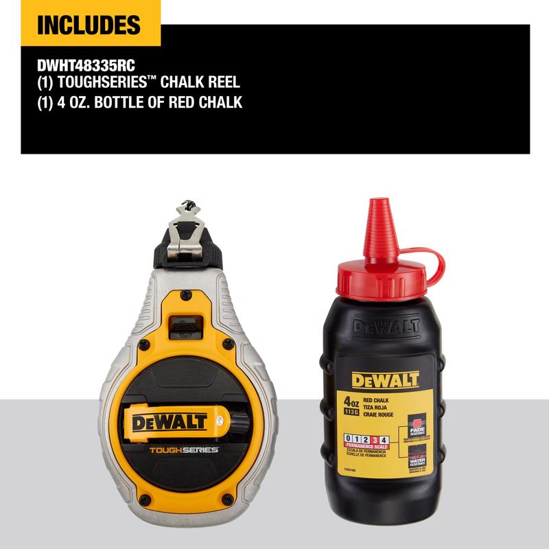 DeWalt Toughseries Red Chalk Line Reel Kit Bold Braided Line