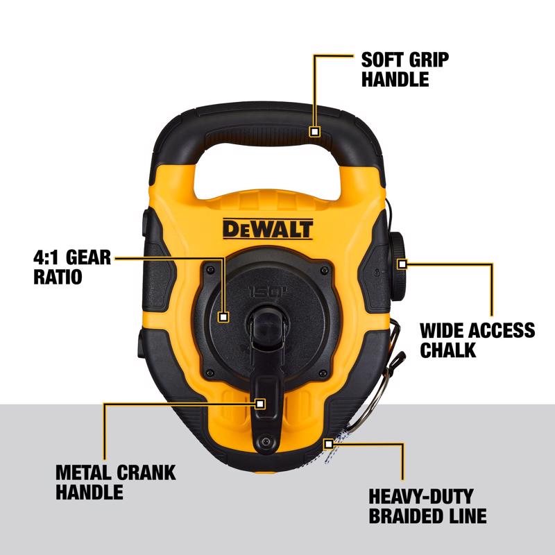 DeWalt Large Capacity Chalk Line Reel 150 ft. Braided