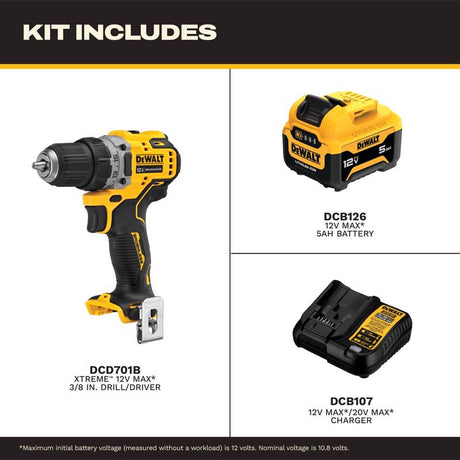 DeWalt 12V MAX XTREME 3/8 in. Brushless Compact Cordless Drill/Driver Kit (Battery & Charger)