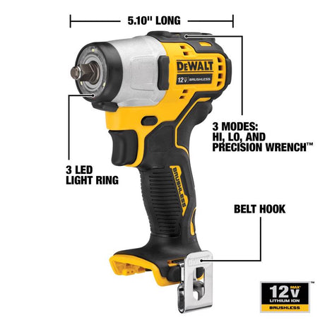 DeWalt 12V MAX Extreme 3/8 in. Cordless Brushless Compact Impact Wrench Tool Only