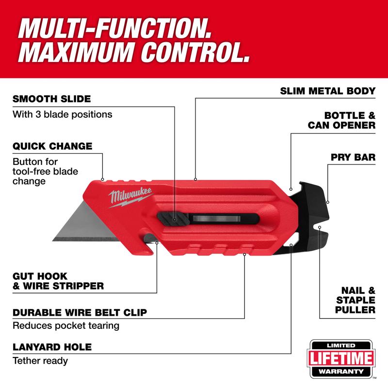 Milwaukee 4.33 in. Sliding Compact Utility Knife Red 1 pc
