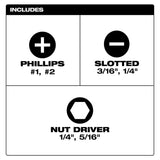Milwaukee Multi-Bit 11-in-1 Screwdriver 9.8 in. 2 pc
