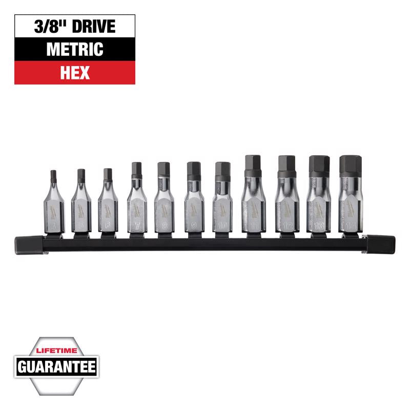 Milwaukee 3/8 in. drive Metric 6 Point Hex Bit Socket Set 11 pc