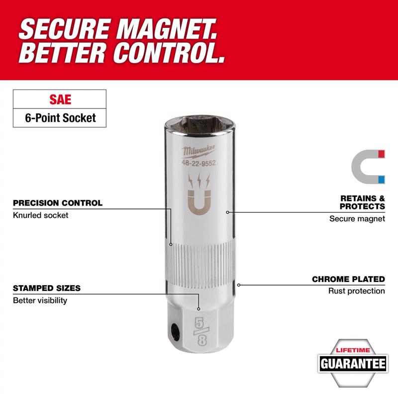 Milwaukee 5/8 in. X 3/8 in. drive SAE 6 Point Spark Plug Socket 1 pc