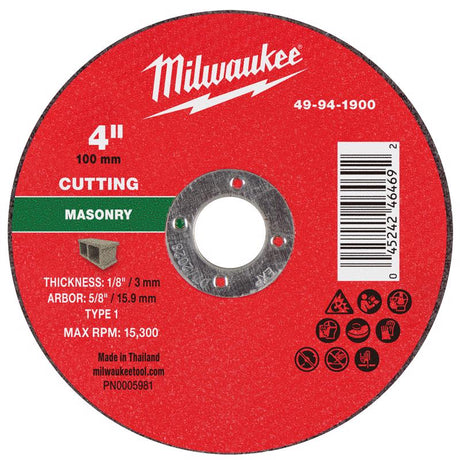 Milwaukee 4 in. D X 5/8 in. X 1/8 in. thick Masonry Cut-Off Wheel 1 pc