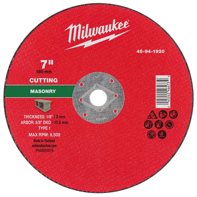 Milwaukee 7 in. D X 5/8 in. X 1/8 in. thick Masonry Cut-Off Wheel 1 pc