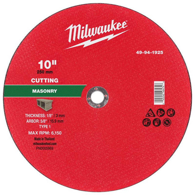 Milwaukee 10 in. D X 5/8 in. X 1/8 in. thick Masonry Cut-Off Wheel 1 pc