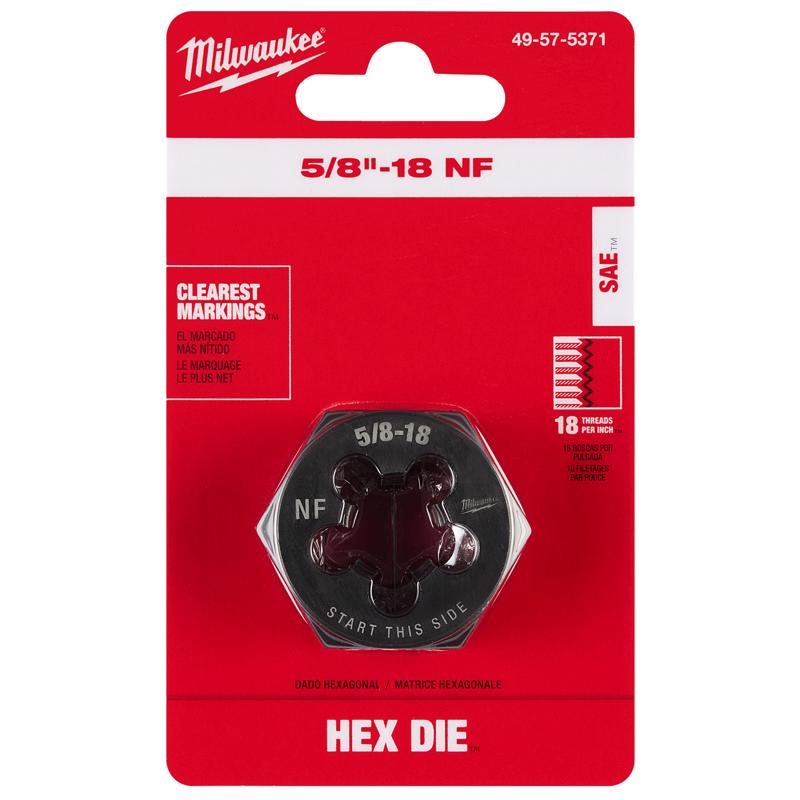 Milwaukee High Carbon Steel SAE Hexagon Die 5/8-18 NF 1 pc