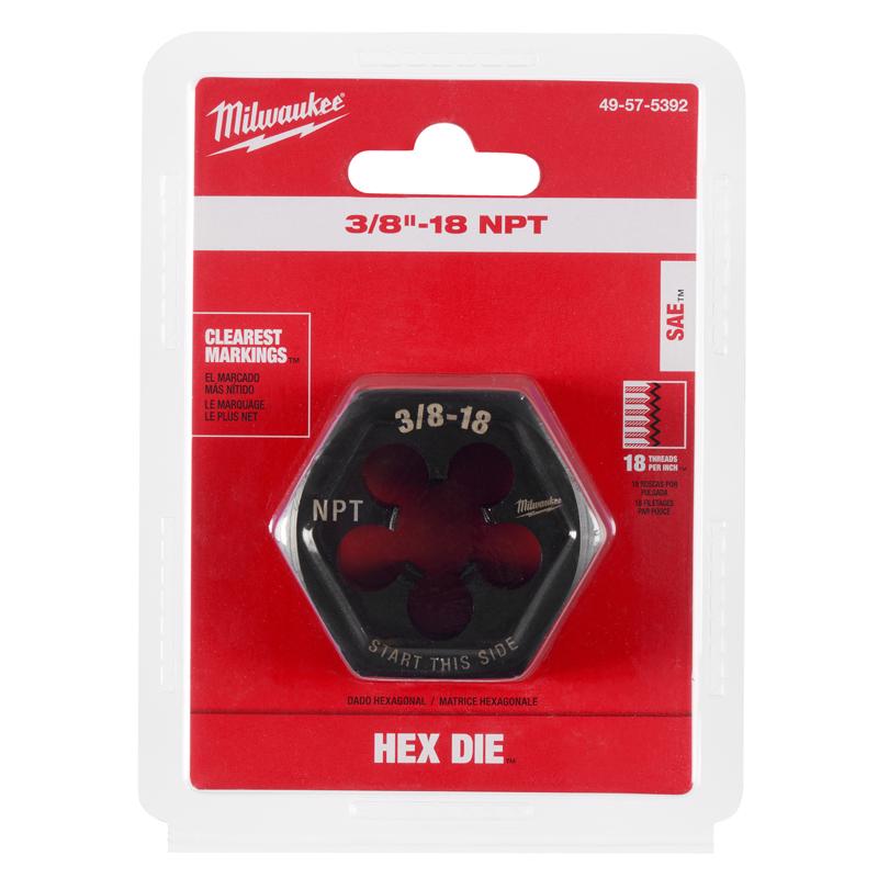 Milwaukee High Carbon Steel Hexagon Die 3/8-18 NPT 1 pc