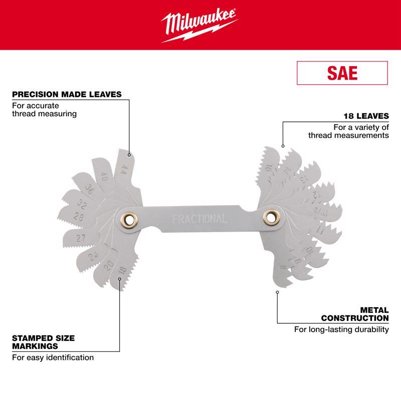 Milwaukee High Speed Steel SAE Thread Gauge 1 pc