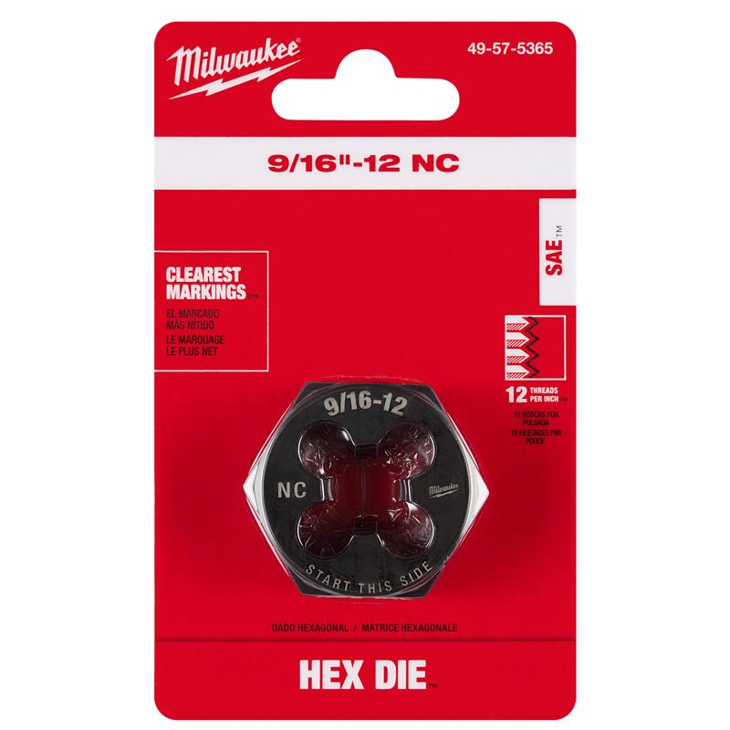 Milwaukee High Carbon Steel SAE Hexagon Die 9/16-12 NC 1 pc