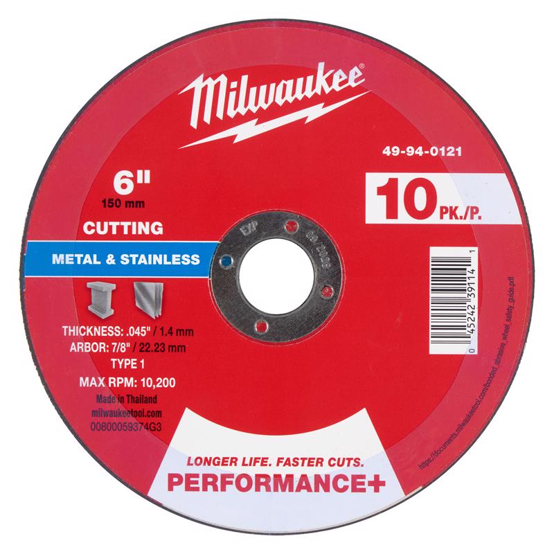 Milwaukee 6 in. D X 7/8 in. X .045 in. thick Metal Cut-Off Wheel 10 pk