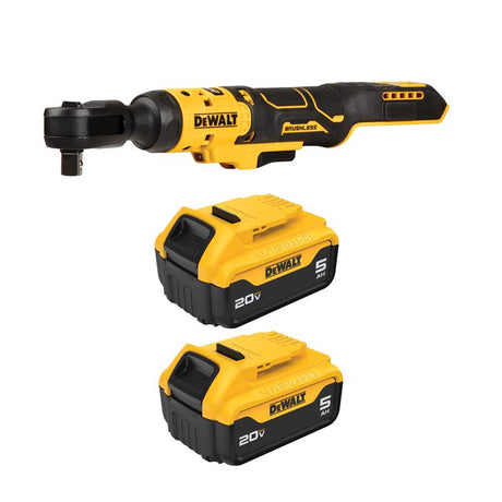 DEWALT ATOMIC 20V MAX* Brushless 1/2 in. Ratchet  with DEWALT 20V MAX* 5Ah Battery (2 PK)