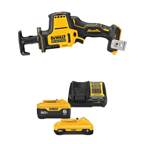 DEWALT ATOMIC 20V MAX* One-Handed Recip Saw  with 20V MAX* 4 Ah and 6 Ah Battery & Charger Kit
