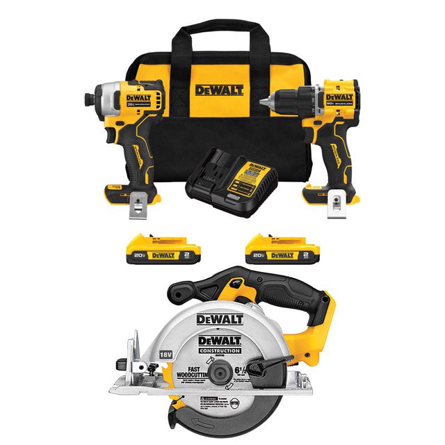 DEWALT ATOMIC 20V MAX* Brushless Compact 2-Tool Combo Kit with 6-1/2-Inch 20V MAX* Circular Saw