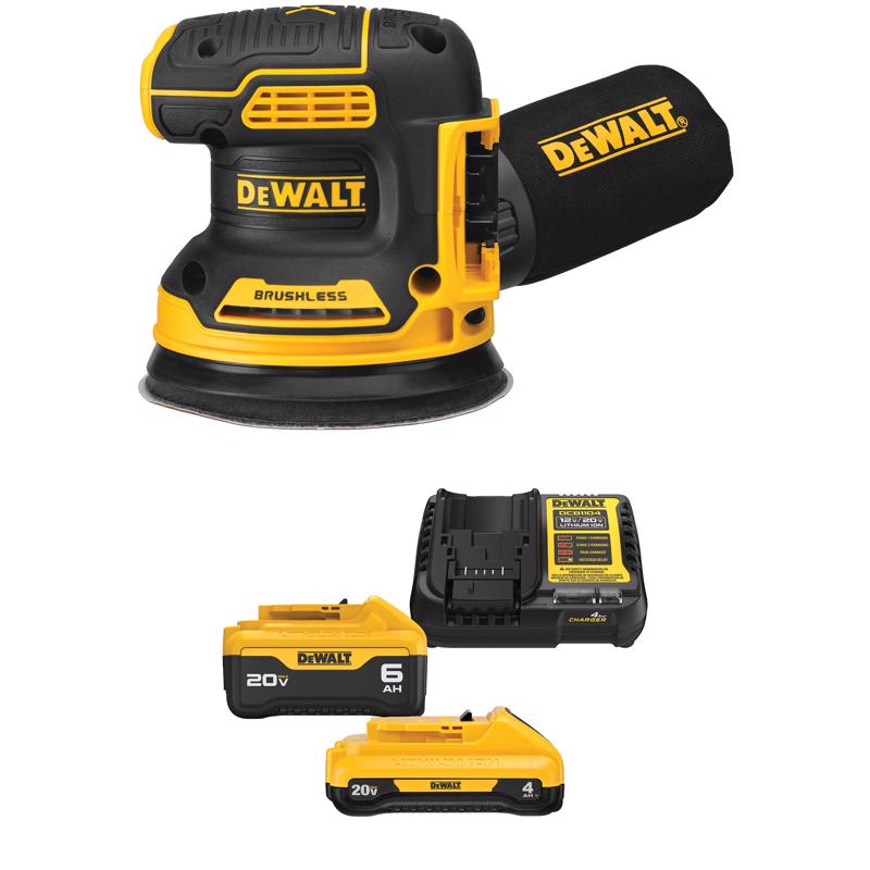 DEWALT 20V MAX* XR 5 in Random Orbital Sander  with 20V MAX* 4 Ah and 6 Ah Battery & Charger Kit