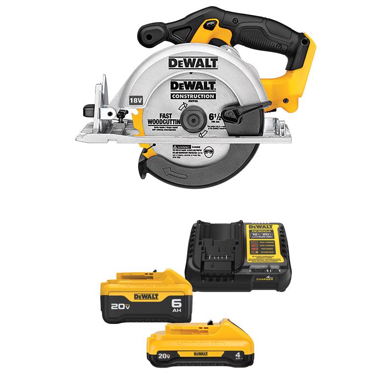 DEWALT 6-1/2-Inch 20V MAX* Circular Saw with DEWALT 20V MAX* 4 Ah and 6 Ah Battery & Charger Kit