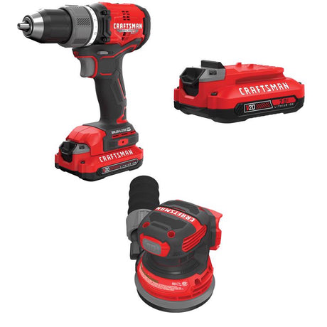 CRAFTSMAN V20  BRUSHLESS RP Drill/Driver Kit with V20 2.0 Ah  Battery with V20 5-Inch Orbit Sander