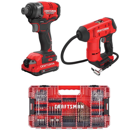 CRAFTSMAN V20 BRUSHLESS RP Impact Driver Kit with 140 Pc Bit Set withV20 Inflator