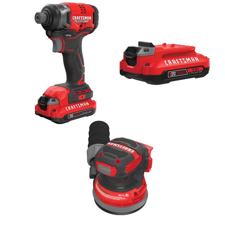 CRAFTSMAN V20 BRUSHLESS RP Impact Driver Kit with V20 2.0 Ah  Battery with V20 5-Inch Orbit Sander